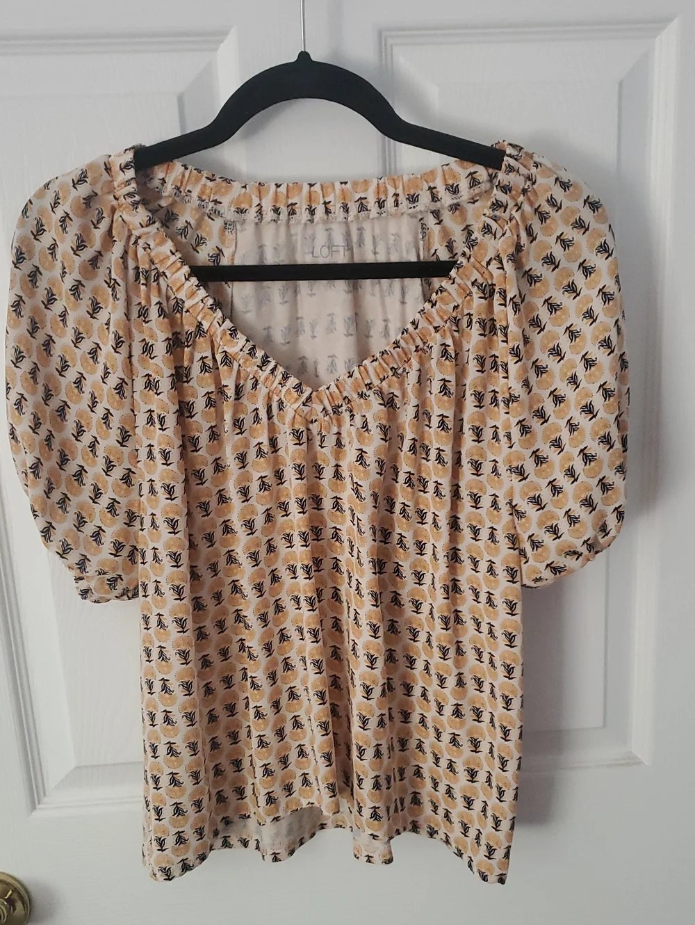 LOFT Loose Fit Cream and Yellow Floral Peasant Blouse
